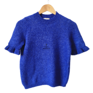 Pull doudou manches courtes laine mohair Sézane S bleu NEUF