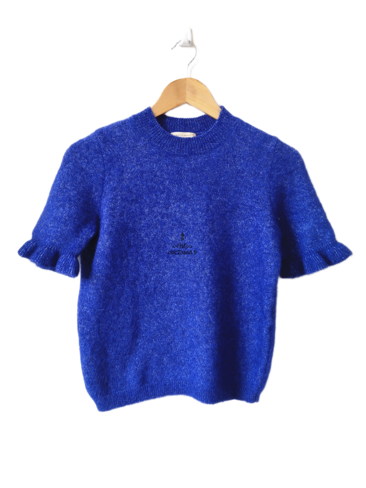Pull doudou manches courtes laine mohair Sézane S bleu NEUF