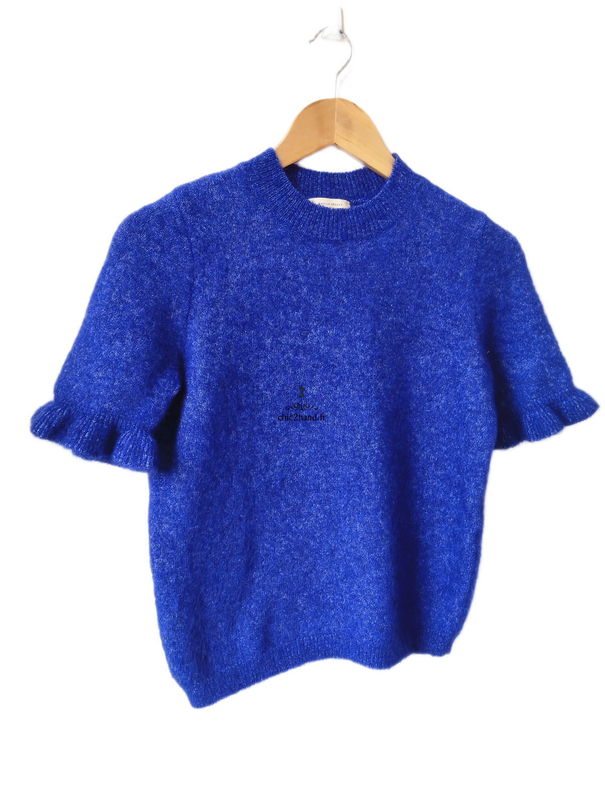 Pull doudou manches courtes laine mohair Sézane S bleu NEUF – Image 3