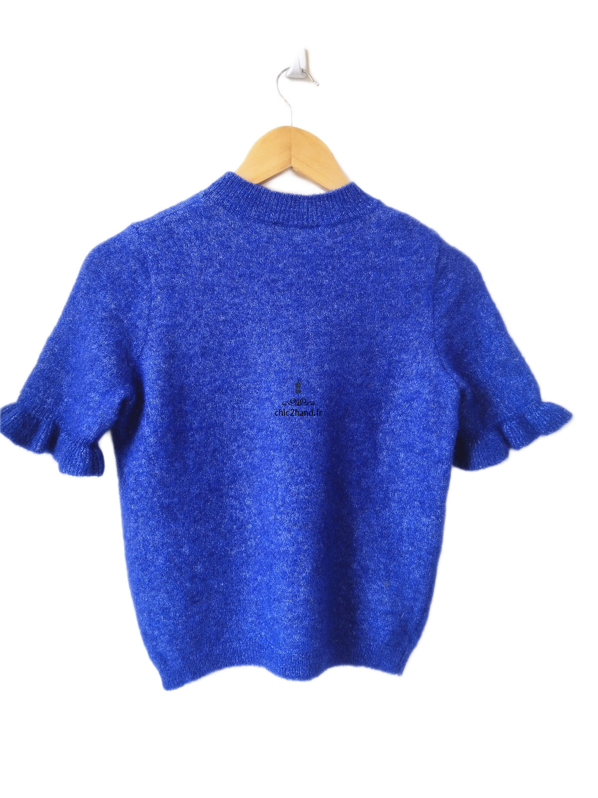 Pull doudou manches courtes laine mohair Sézane S bleu NEUF – Image 7