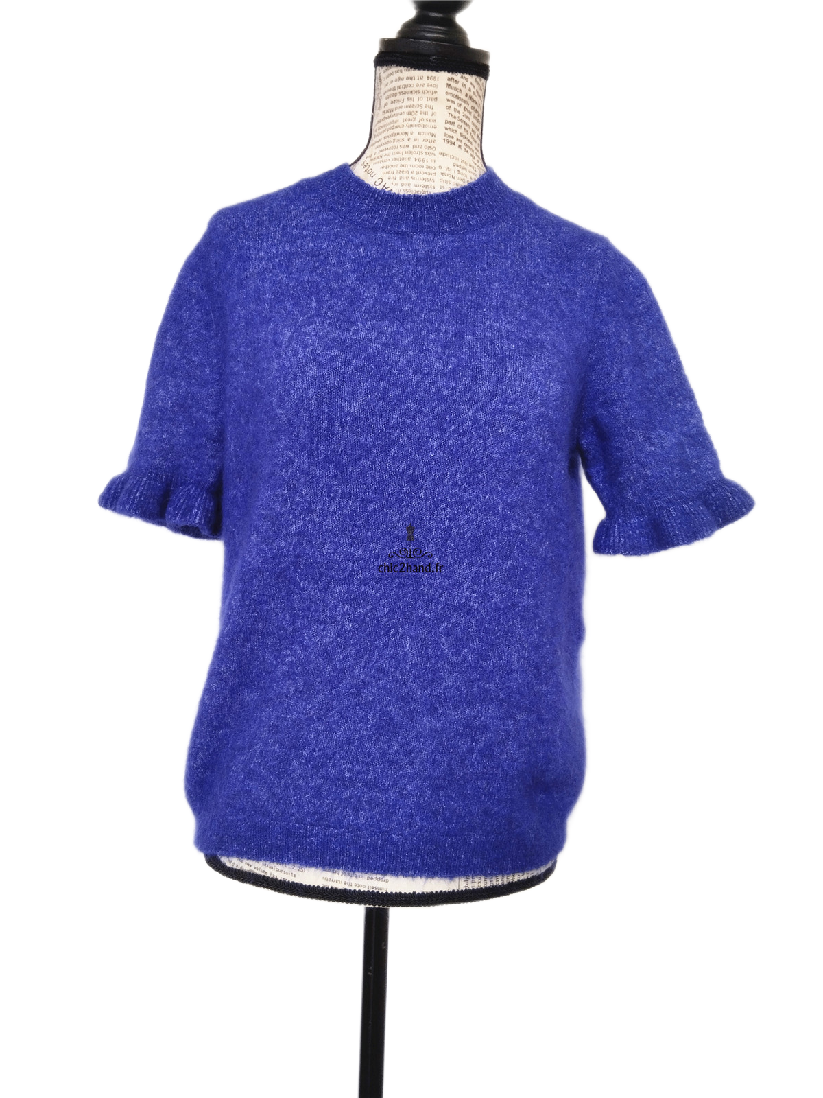 Pull doudou manches courtes laine mohair Sézane S bleu NEUF – Image 8