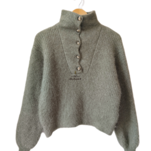 Pull col montant baby alpaga Sézane modèle Micky XS vert kaki TBE