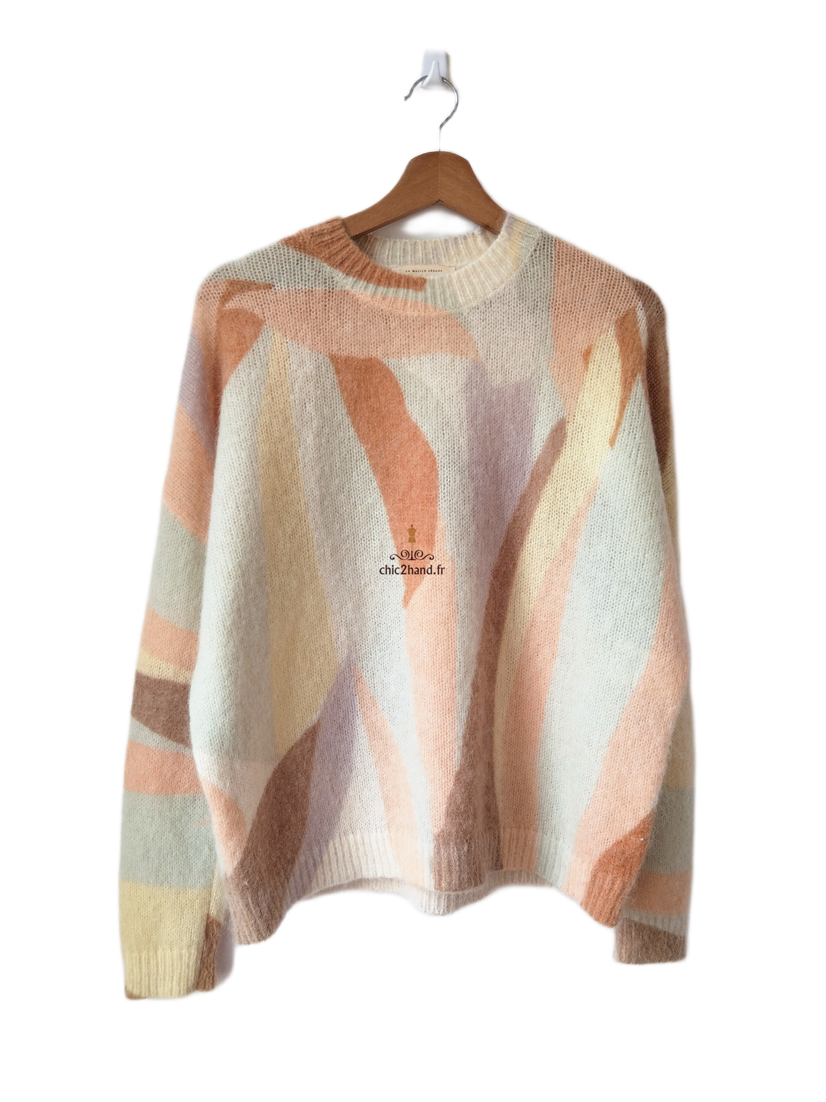 Pull épais 64% laine kid mohair Sézane M blanc multicolore Neuf