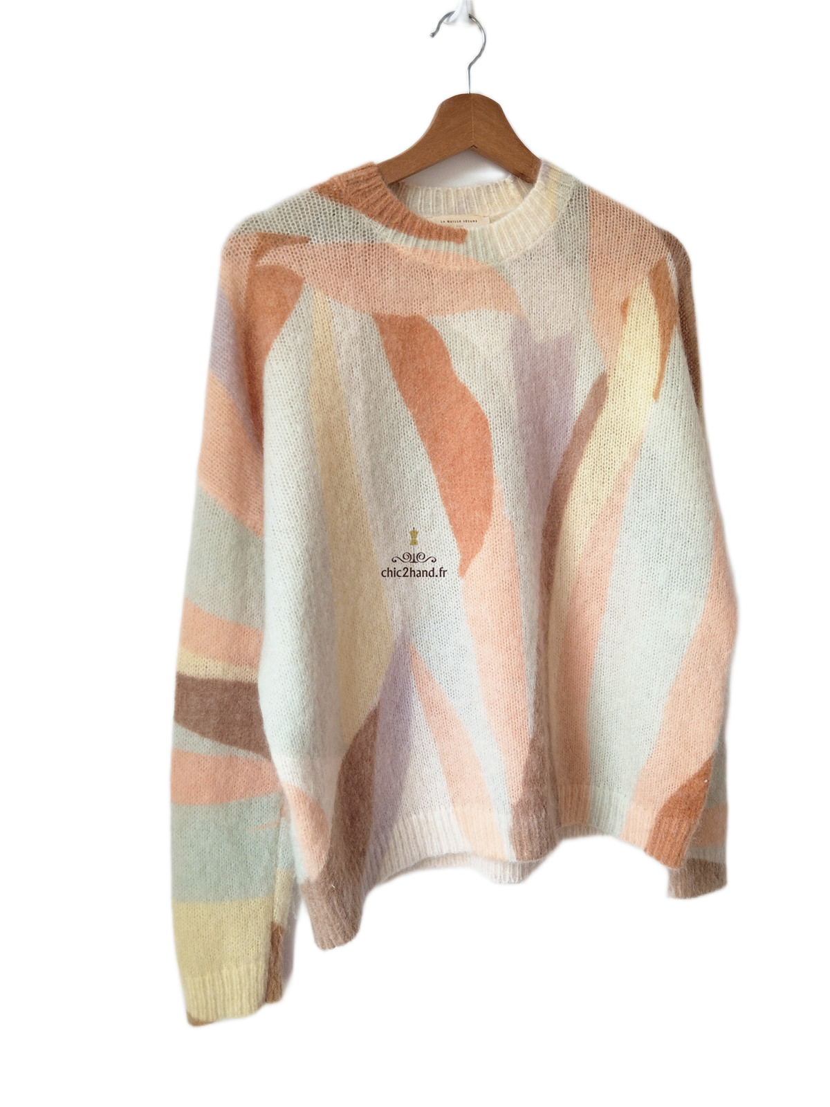 Pull épais 64% laine kid mohair Sézane M blanc multicolore Neuf – Image 3