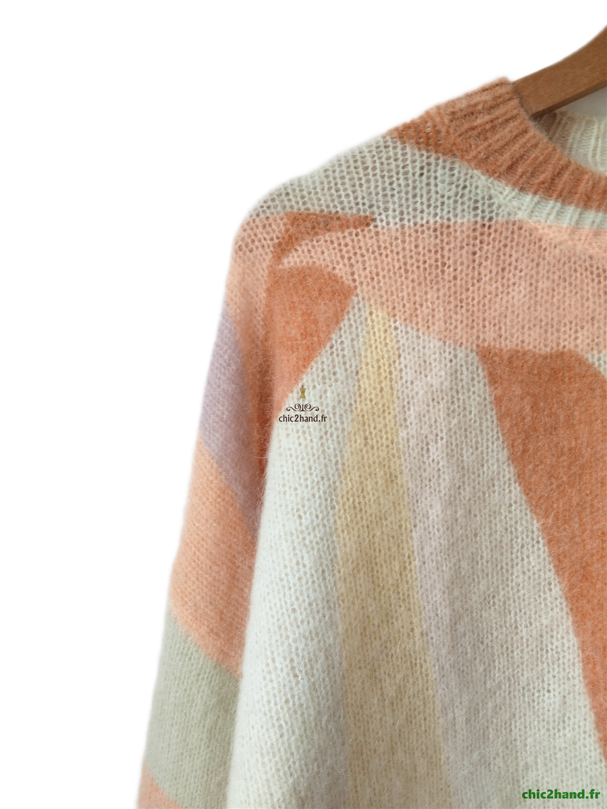 Pull épais 64% laine kid mohair Sézane M blanc multicolore Neuf – Image 4