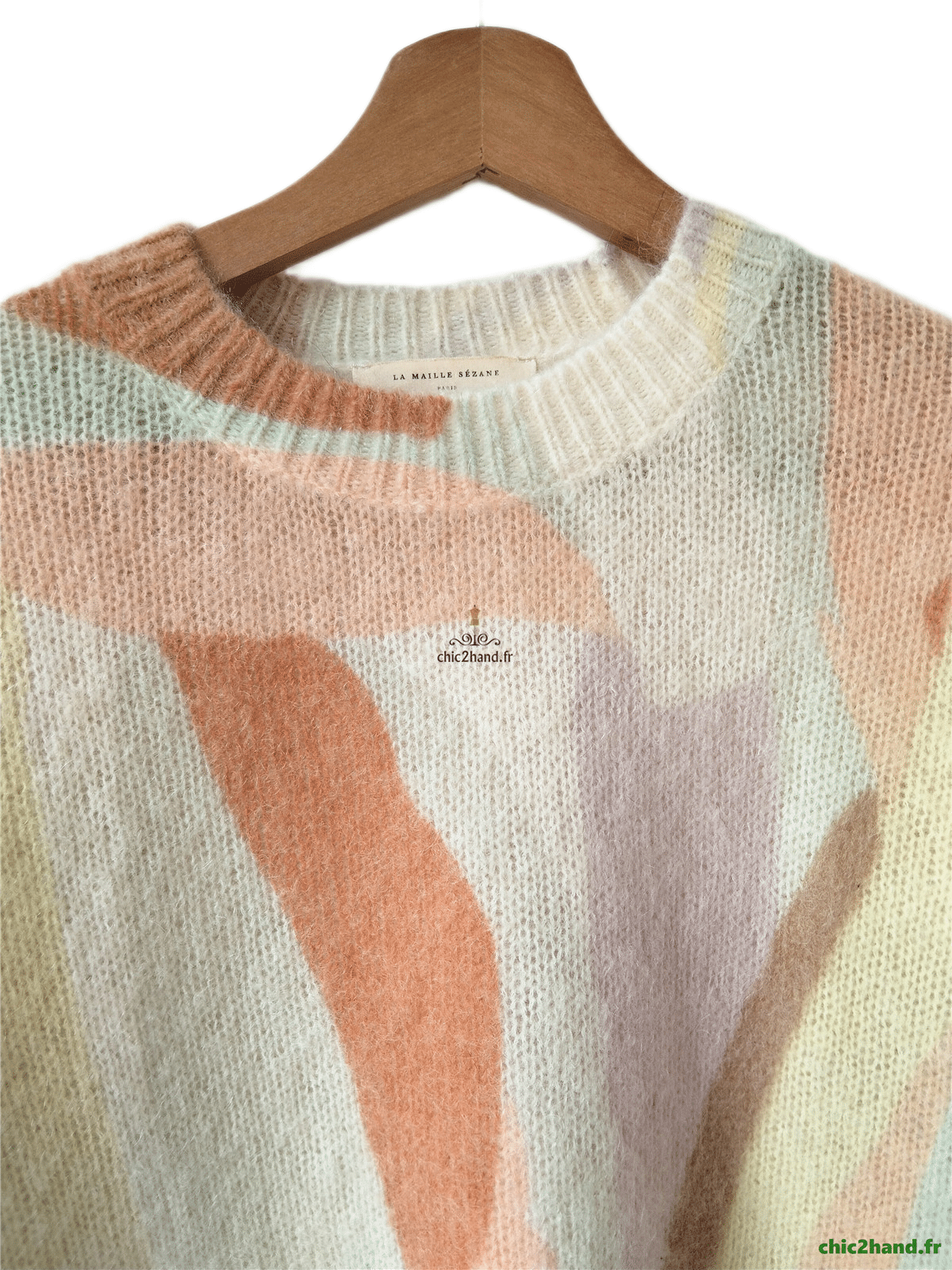 Pull épais 64% laine kid mohair Sézane M blanc multicolore Neuf – Image 5