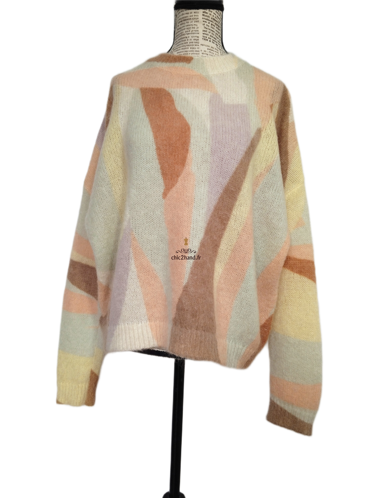 Pull épais 64% laine kid mohair Sézane M blanc multicolore Neuf – Image 10