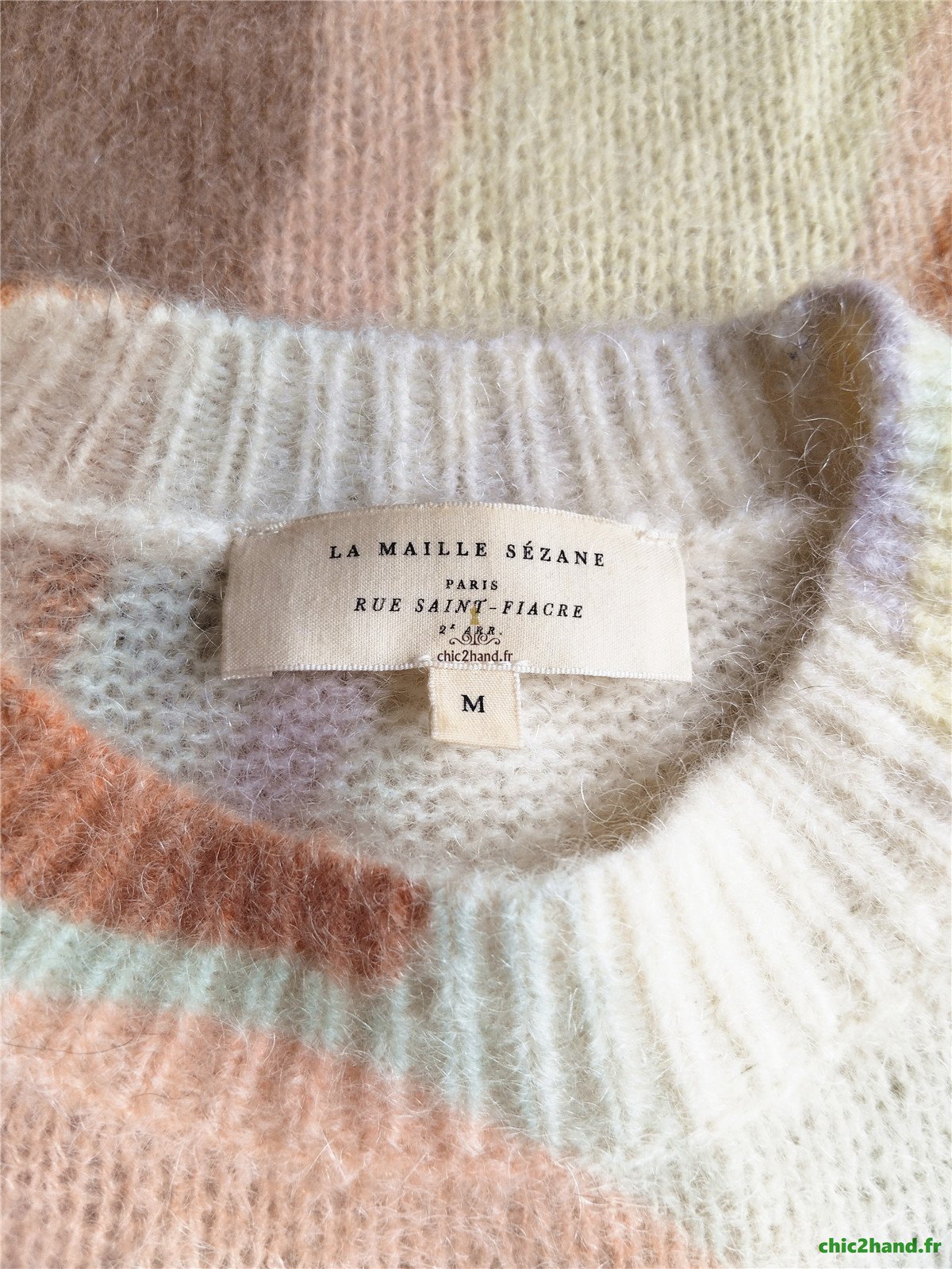 Pull épais 64% laine kid mohair Sézane M blanc multicolore Neuf – Image 12