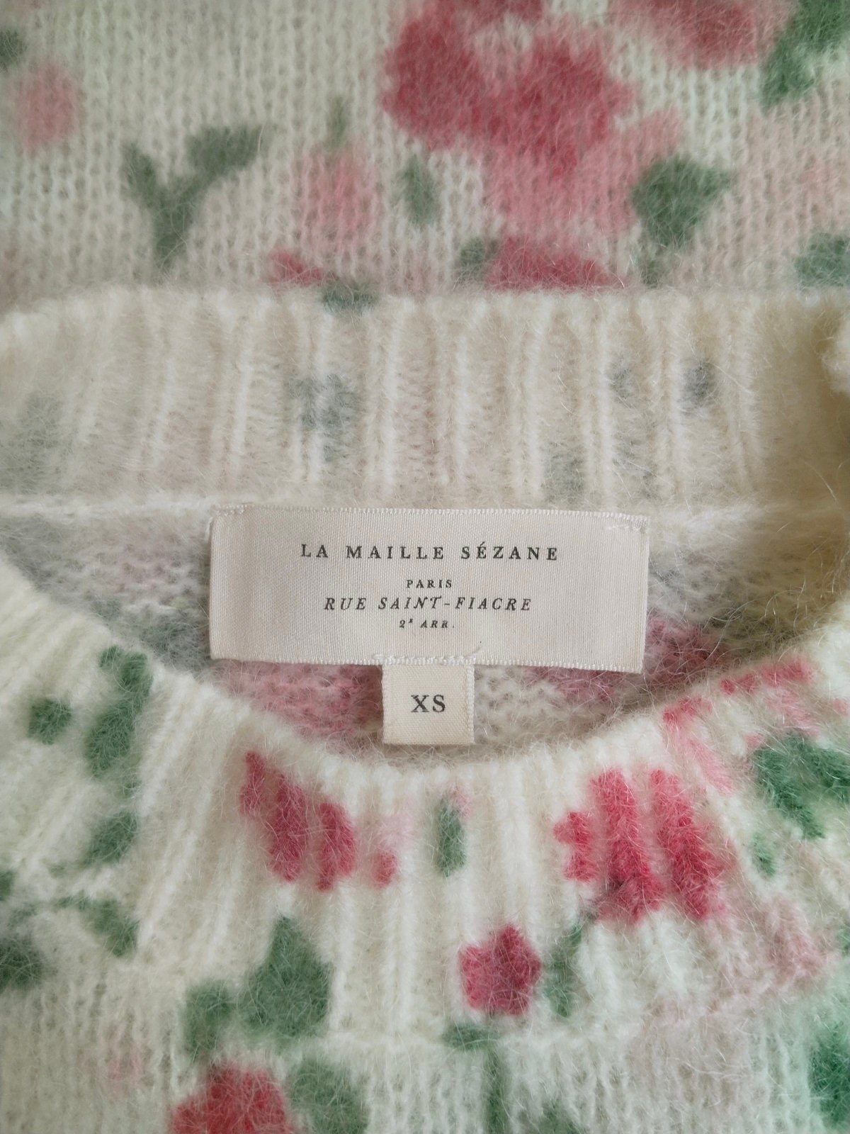 Pull épais fleuri 64% laine kid mohair Sézane XS multicolore Neuf – Image 11