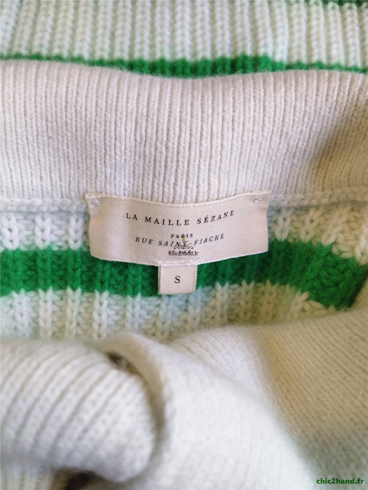 Pull col montant boutonné laine coton Sézane S rayures blanc vert Neuf – Image 12