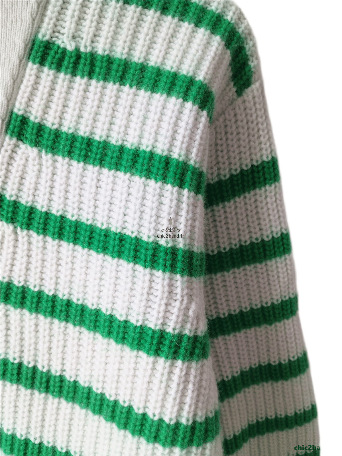 Pull col montant boutonné laine coton Sézane S rayures blanc vert Neuf – Image 6