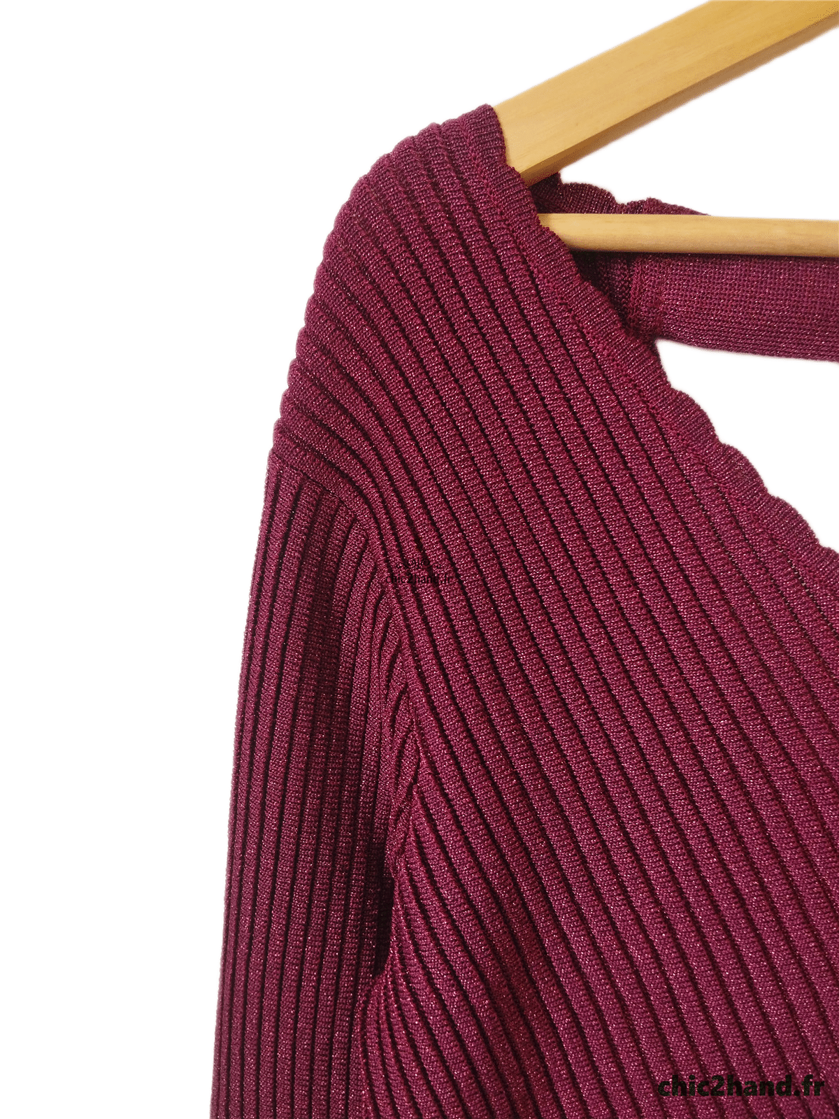 Pull col V noué Sézane S rose bordeaux Neuf – Image 3