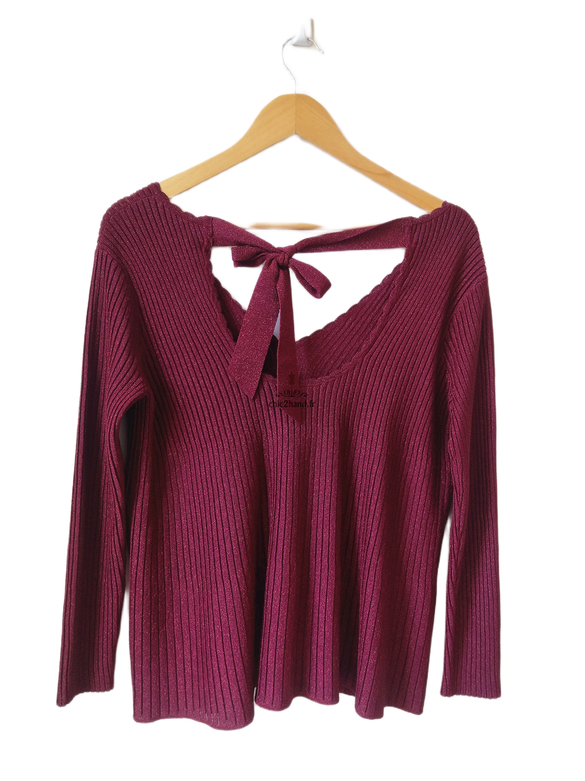 Pull col V noué Sézane S rose bordeaux Neuf – Image 6