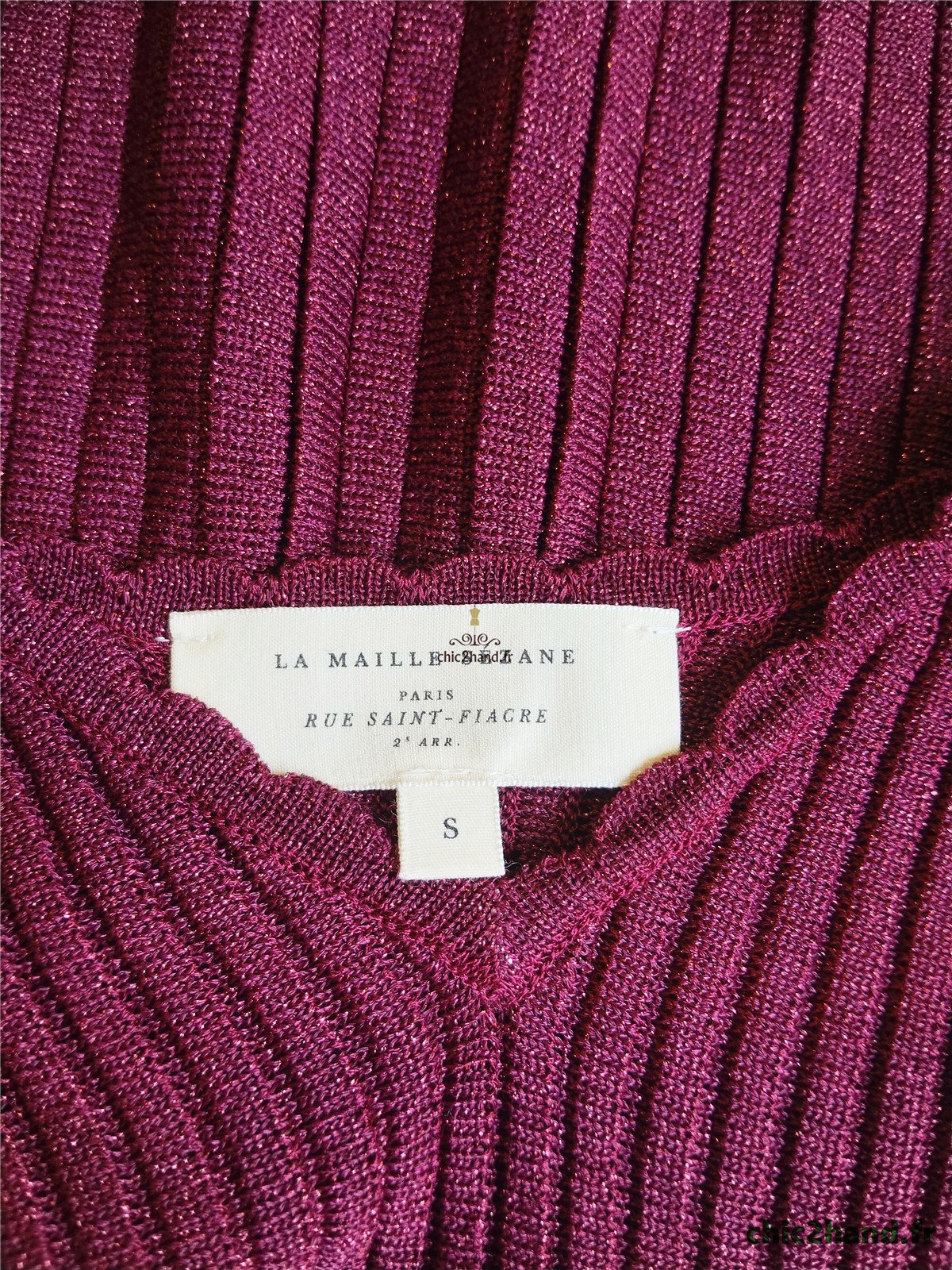 Pull col V noué Sézane S rose bordeaux Neuf – Image 11