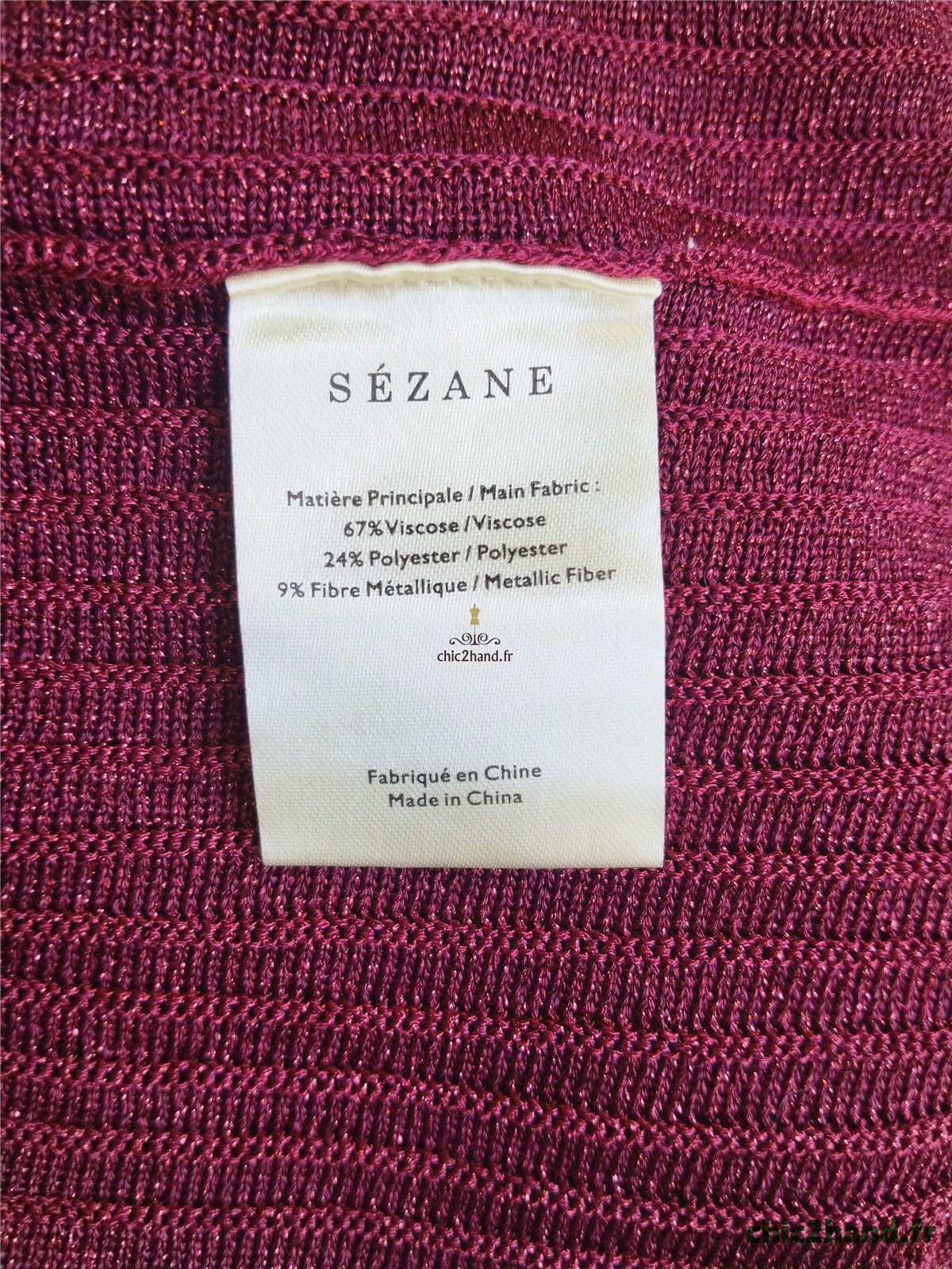 Pull col V noué Sézane S rose bordeaux Neuf – Image 10