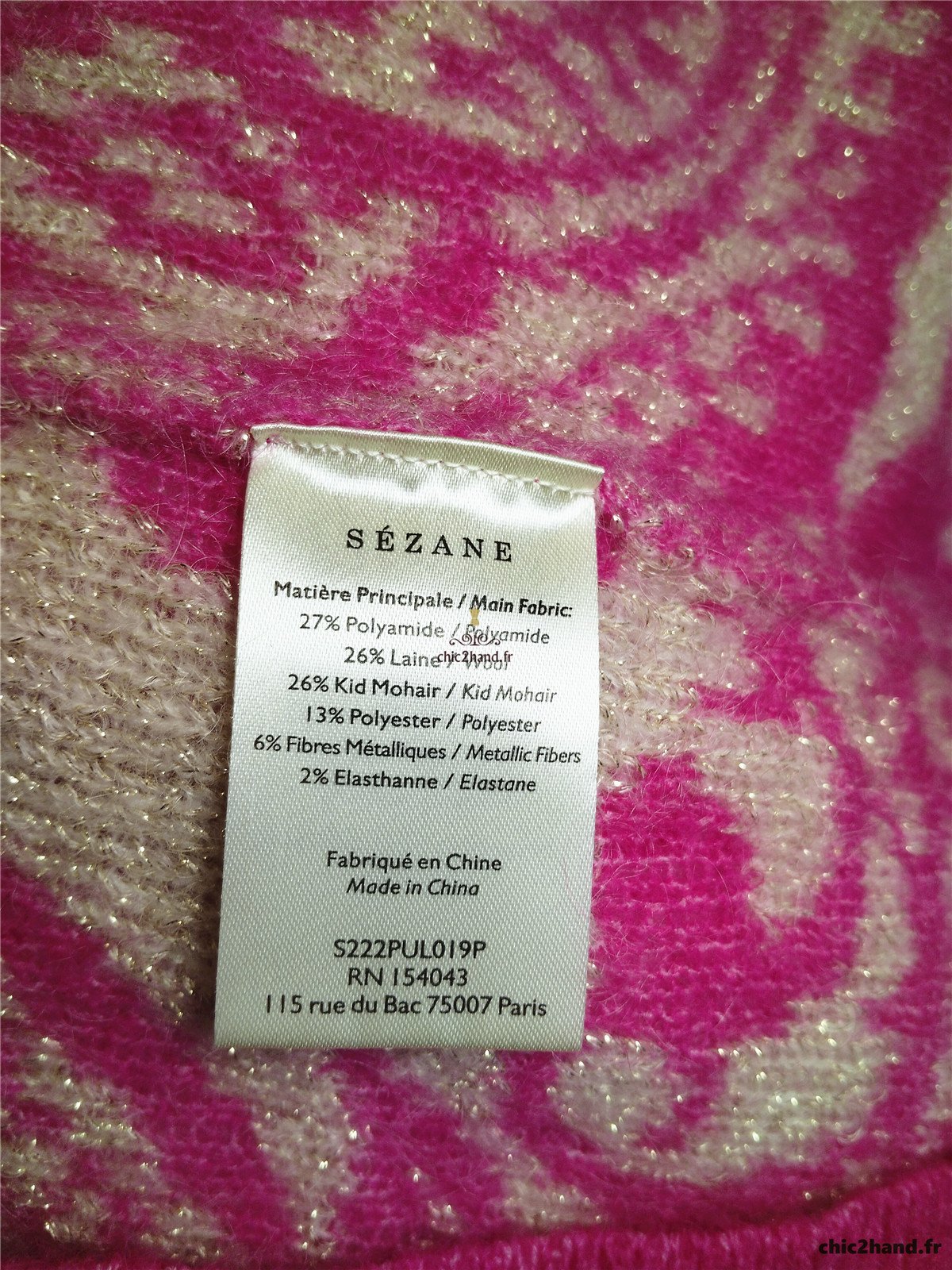Pull épais 52% laine kid mohair Sézane XXS rose doré multicolore Excellent état – Image 2
