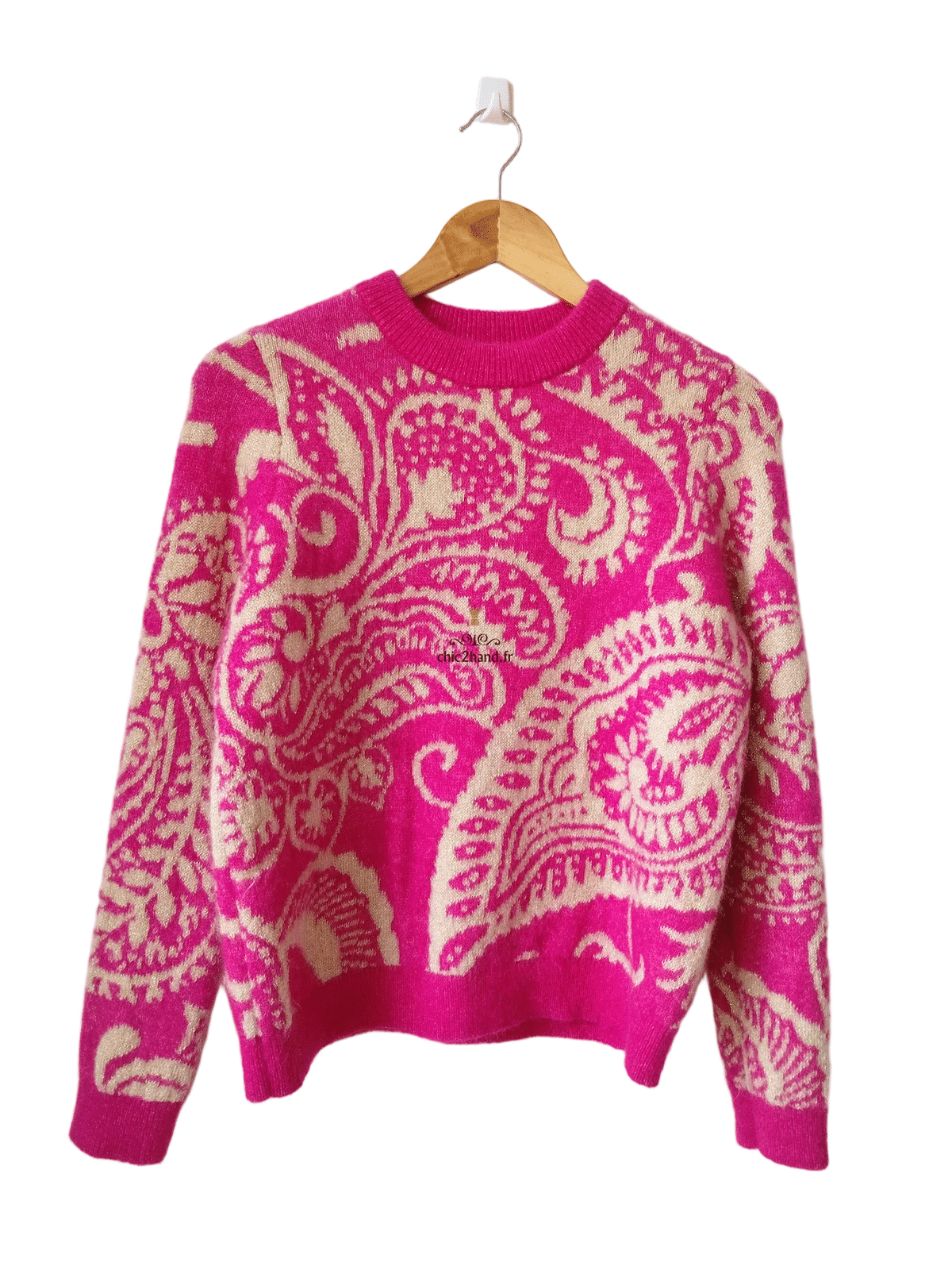 Pull épais 52% laine kid mohair Sézane XXS rose doré multicolore Excellent état – Image 7