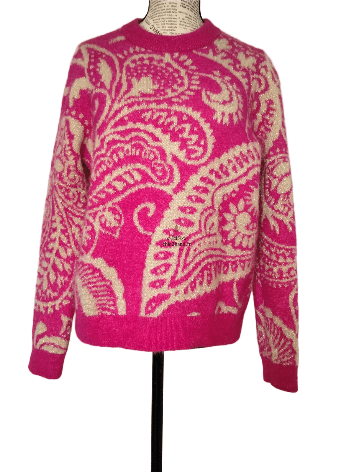 Pull épais 52% laine kid mohair Sézane XXS rose doré multicolore Excellent état – Image 3