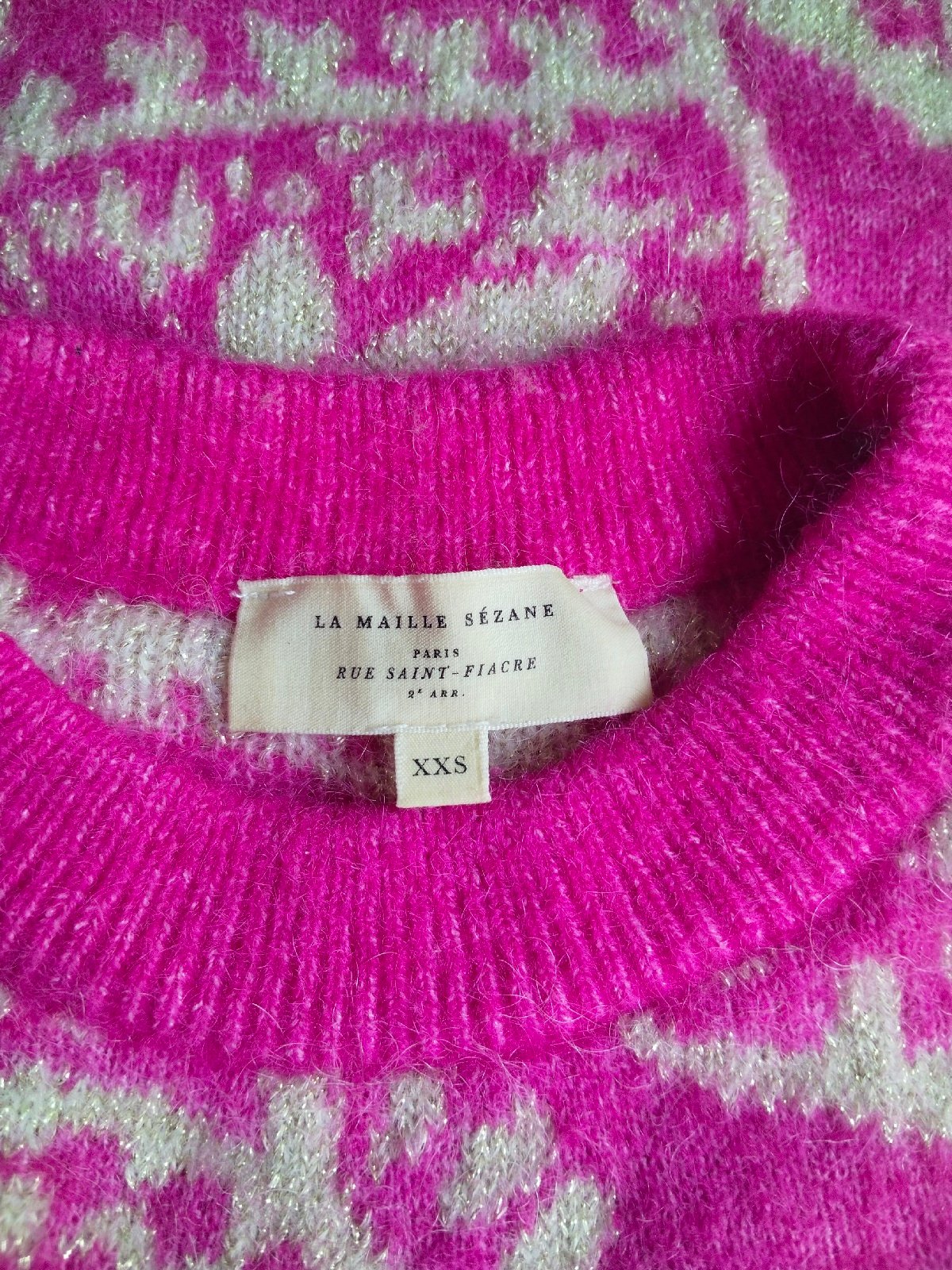 Pull épais 52% laine kid mohair Sézane XXS rose doré multicolore Excellent état – Image 9