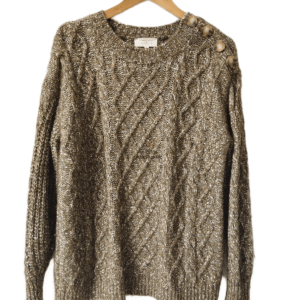 Pull col rond épais torsade en laine alpaga Sézane M vert olive chiné TBE