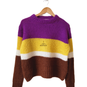 Pull col montant kid mohair baby alpaga Sézane  XS rayure violet jaune blanc NEUF