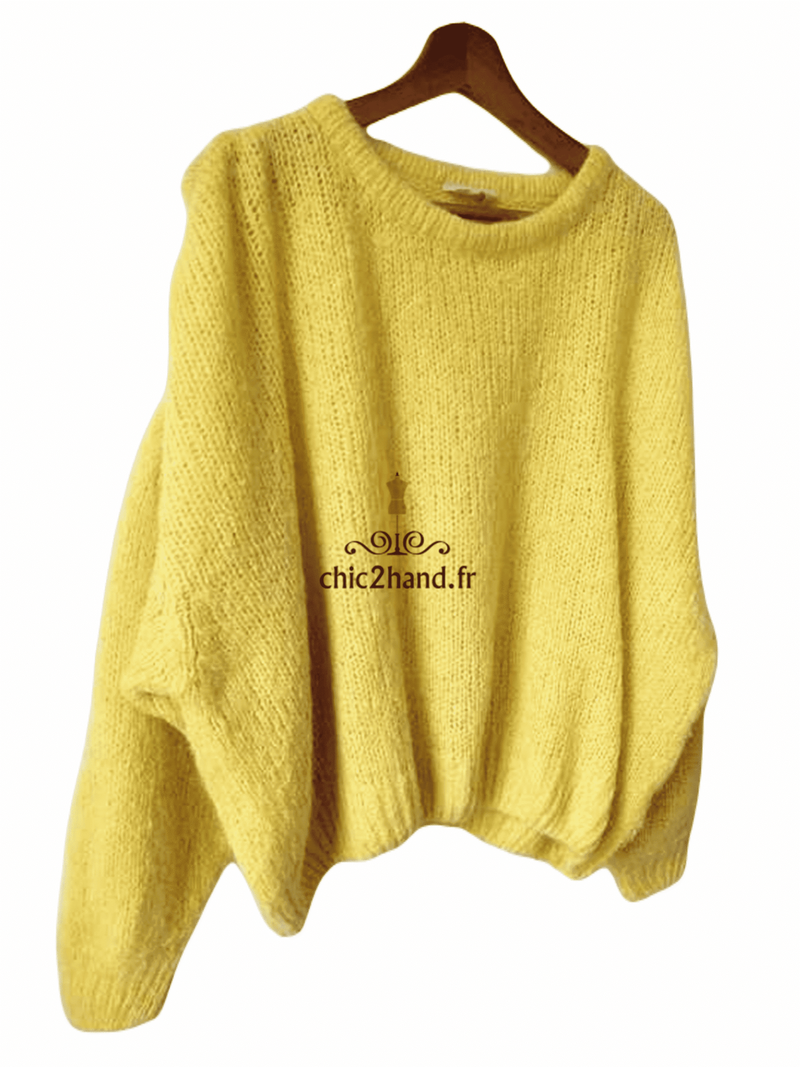 Pull oversize 78% bébé alpaga American Vintage siri261 XS S mitibird jaune curry TBE – Image 4