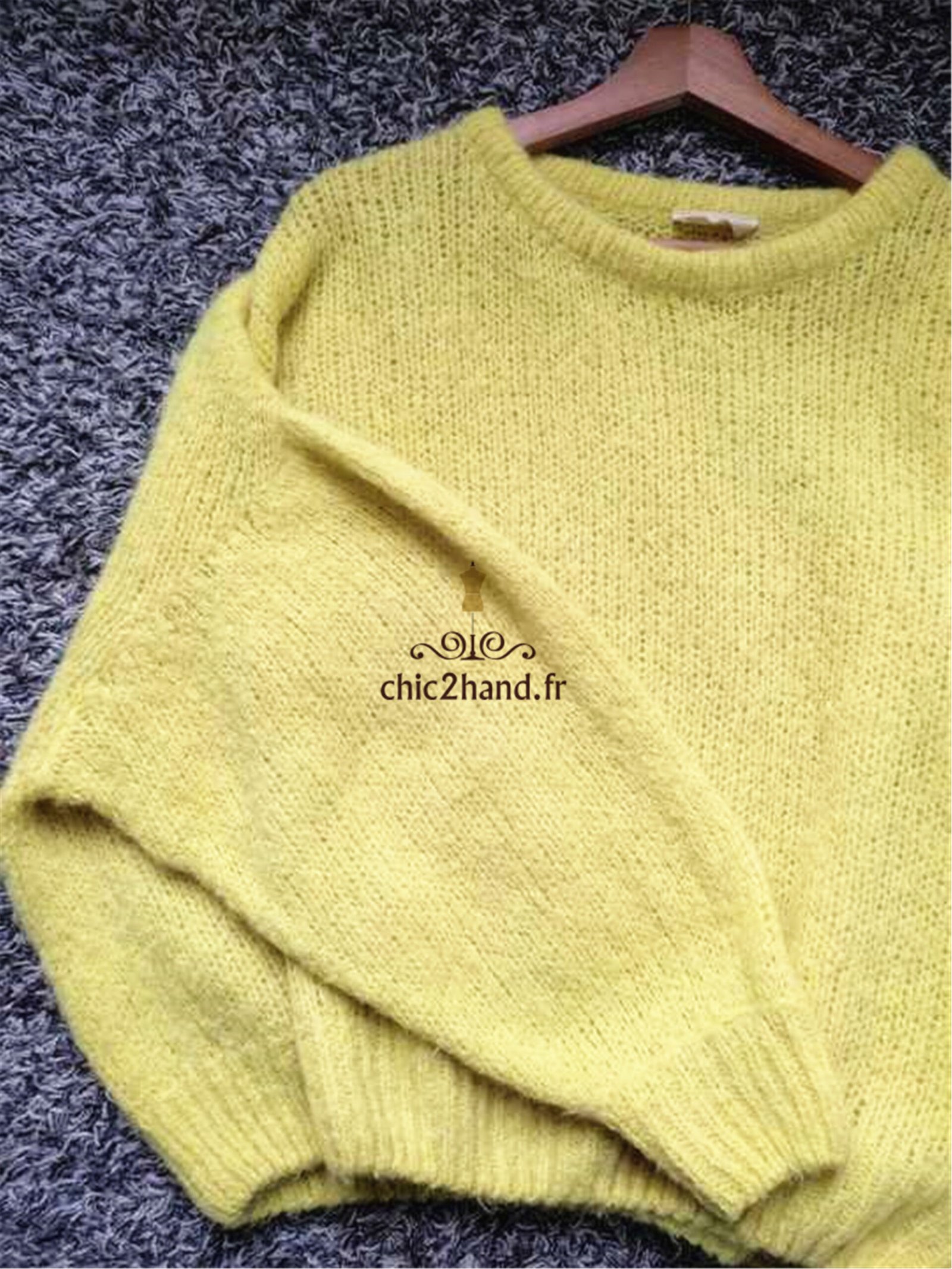 Pull oversize 78% bébé alpaga American Vintage siri261 XS S mitibird jaune curry TBE – Image 3