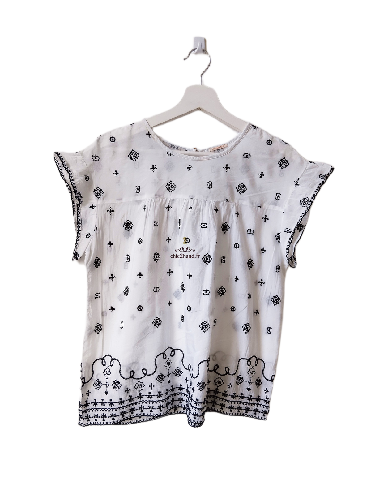 Très jolie top évasé coton avec borderie noir Scotch&Soda blanc S NEUF