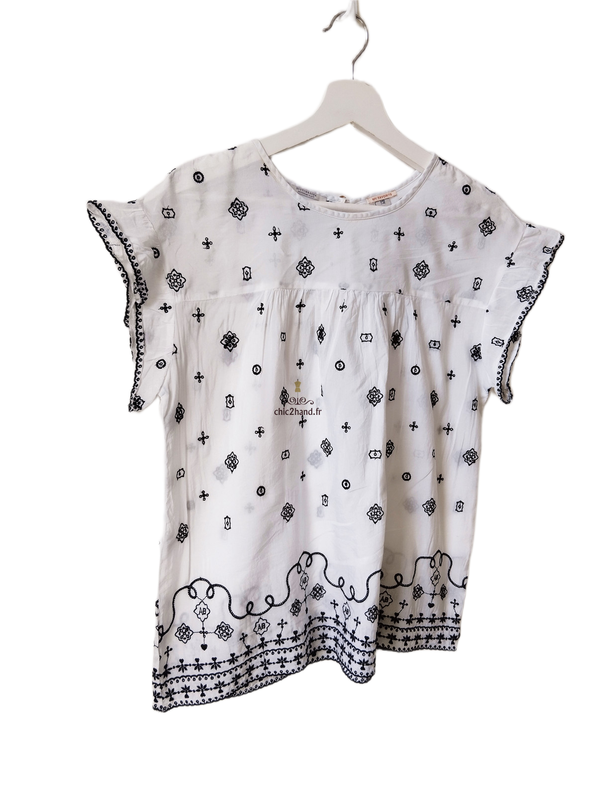 Très jolie top évasé coton avec borderie noir Scotch&Soda blanc S NEUF – Image 3