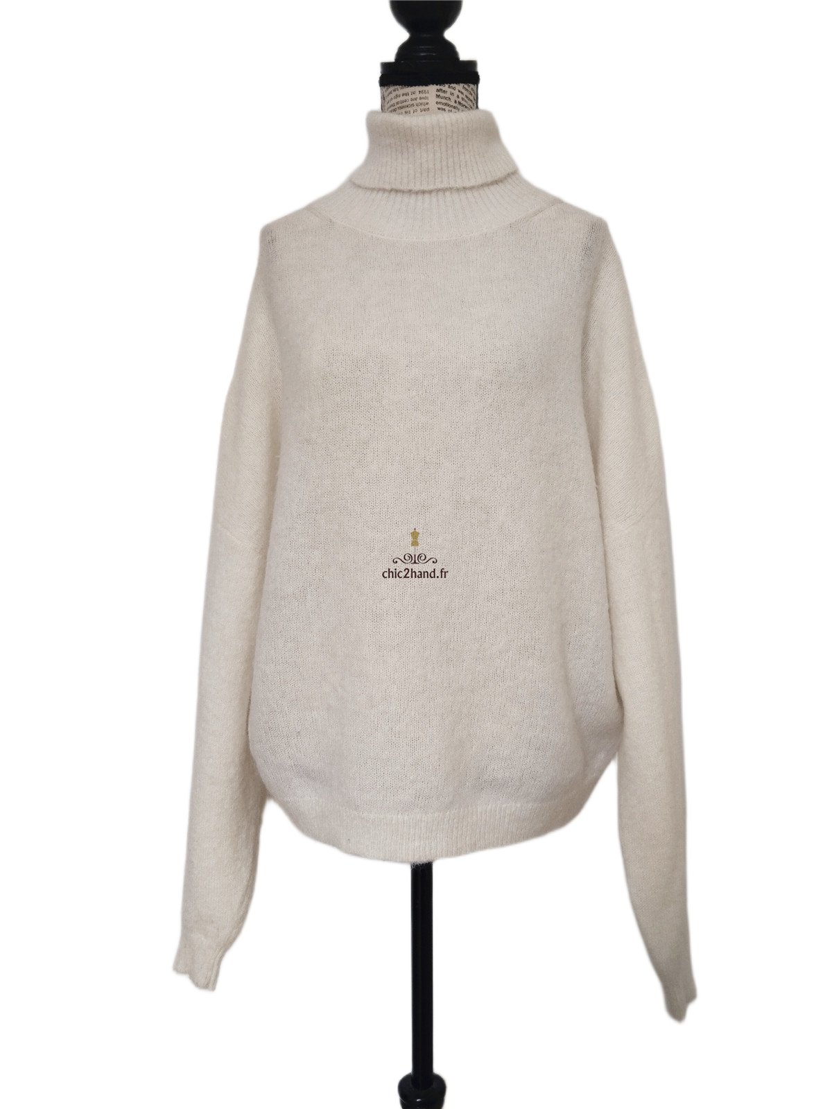 Pull oversize col roulé alpaga American Vintage TU blanc écru taj15O NEUF – Image 7