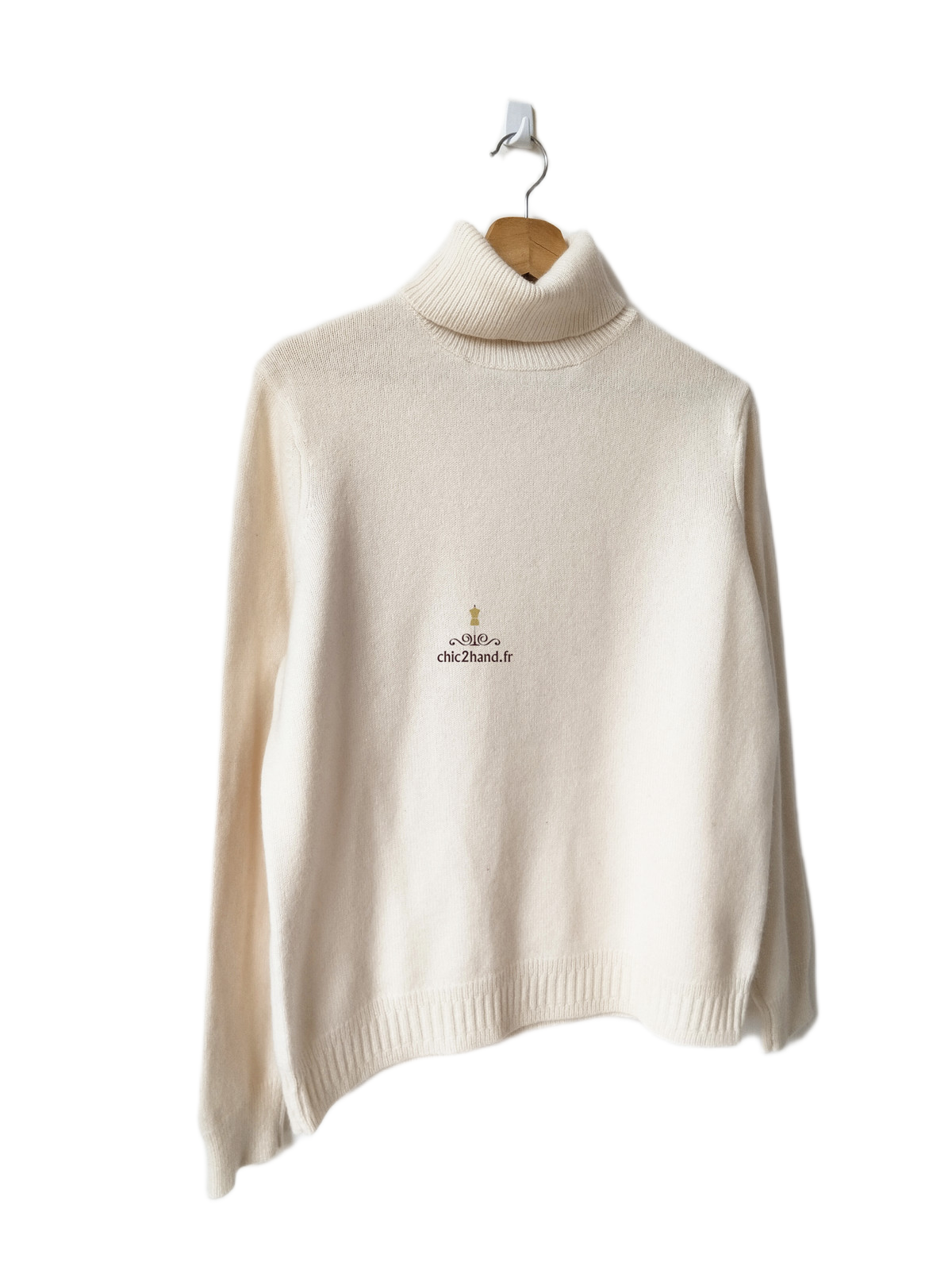 Pull col roulé 100% pur cachemire Uniqlo blanc neuf XS NEUF – Image 2
