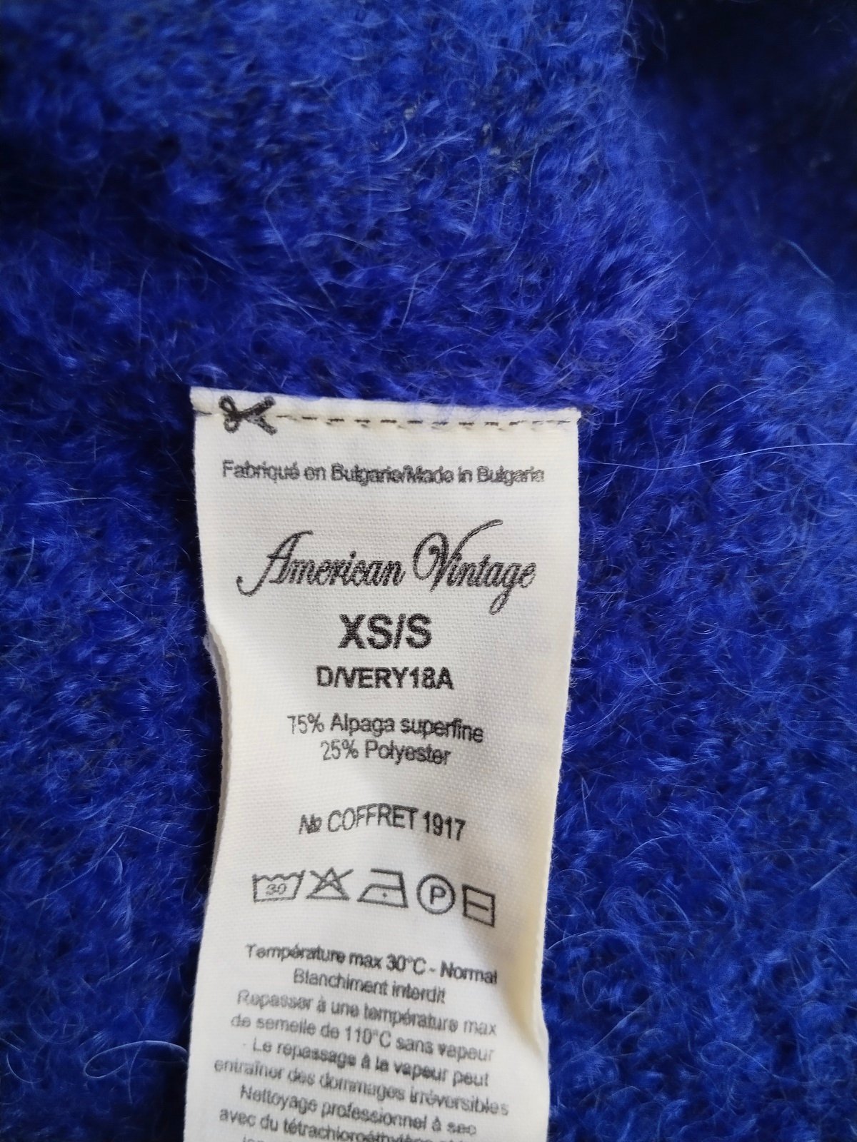 Pull oversize laine doudou American Vintage very18A XS S bleu électrique NEUF – Image 2