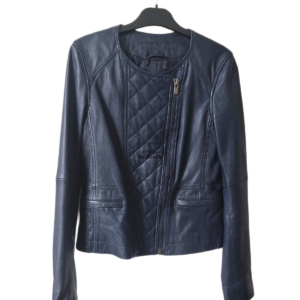 Veste blouson 100% cuir véritable Comptoir des Cotonniers 9sossolino S bleu foncé NEUF