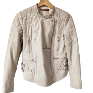 Veste blouson 100% cuir véritable Comptoir des Cotonniers Oblique S beige TBE