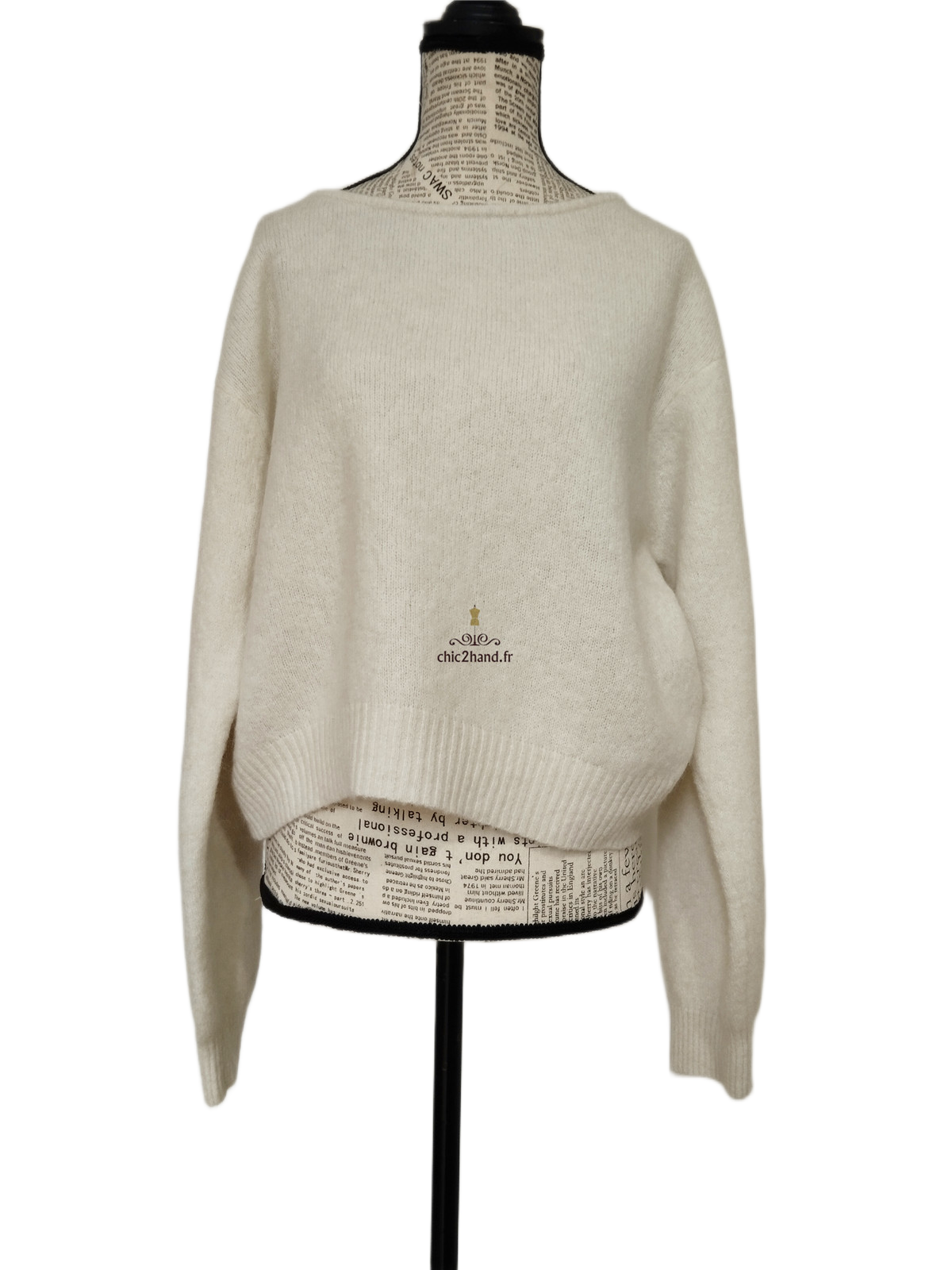 Pull oversize laine alpaga American Vintage vito18bm VITOW blanc crème XS S NEUF – Image 3