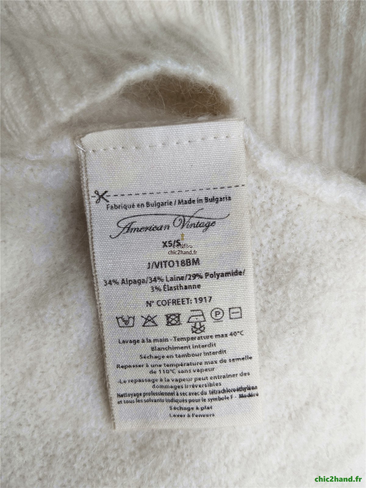 Pull oversize laine alpaga American Vintage vito18bm VITOW blanc crème XS S NEUF – Image 10