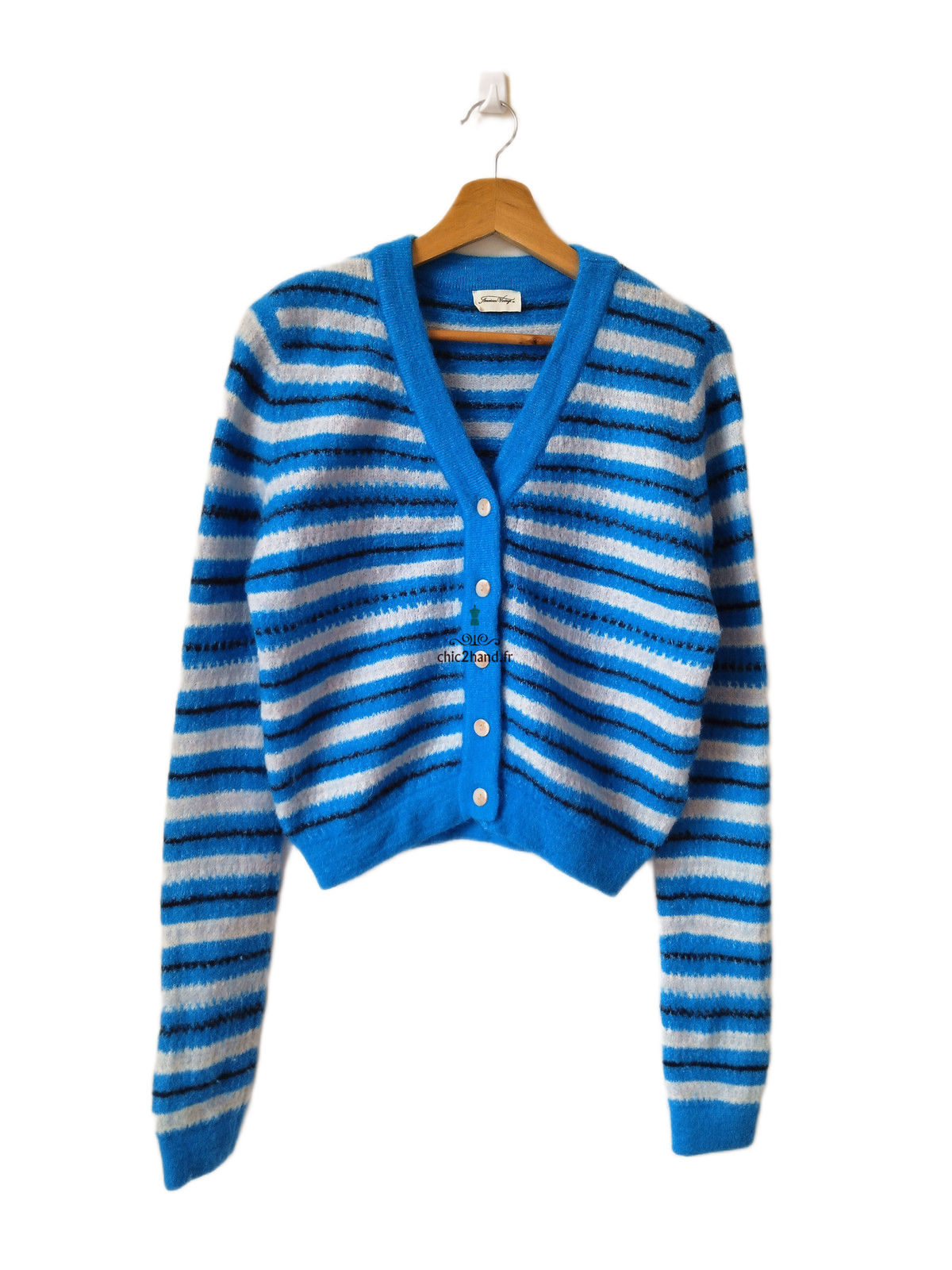 Gilet laine alpaga American Vintage vito19ci VITOW bleu blanc M NEUF