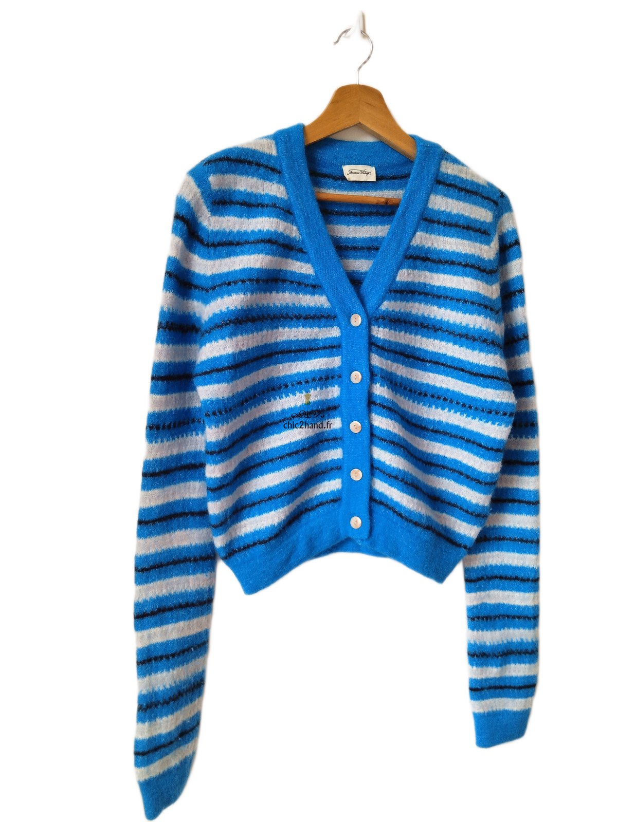 Gilet laine alpaga American Vintage vito19ci VITOW bleu blanc M NEUF – Image 2