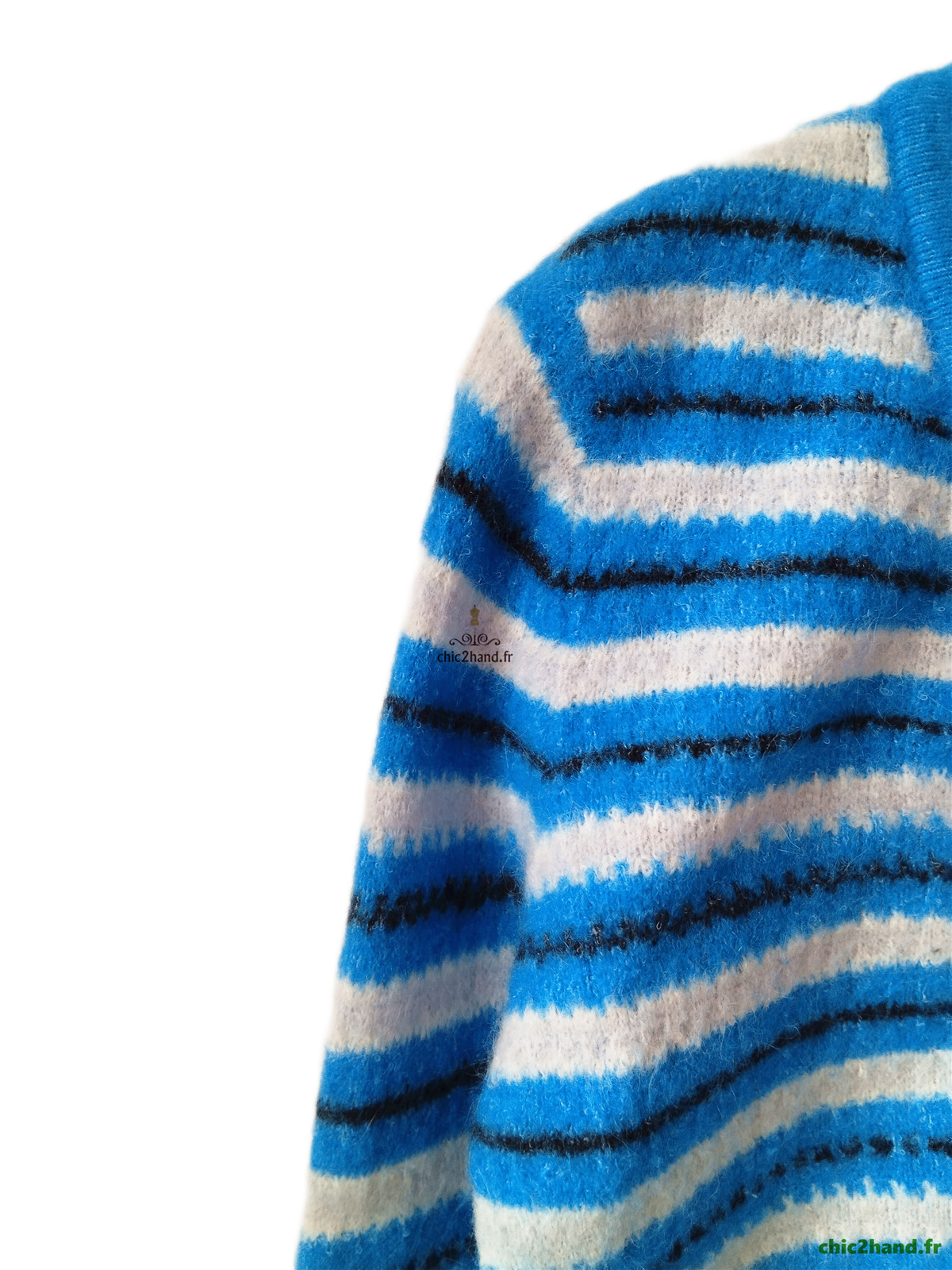 Gilet laine alpaga American Vintage vito19ci VITOW bleu blanc M NEUF – Image 5