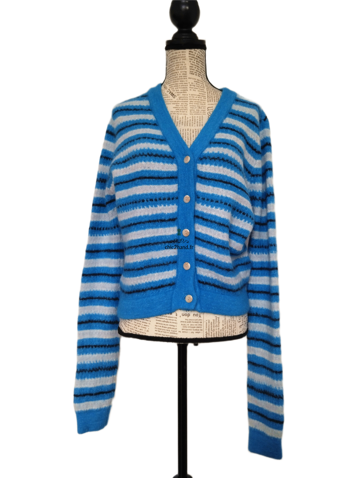 Gilet laine alpaga American Vintage vito19ci VITOW bleu blanc M NEUF – Image 7