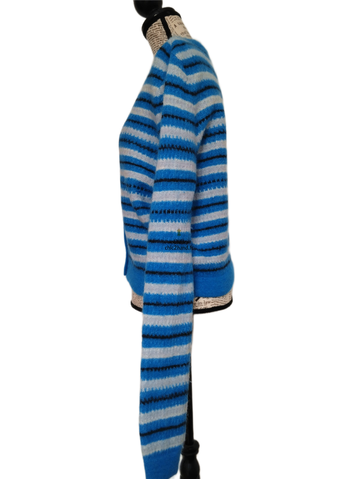 Gilet laine alpaga American Vintage vito19ci VITOW bleu blanc M NEUF – Image 8