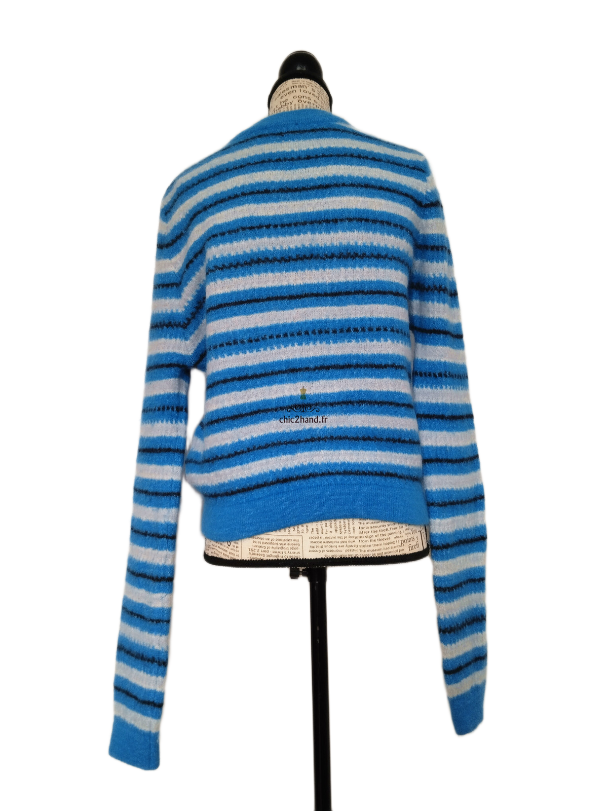 Gilet laine alpaga American Vintage vito19ci VITOW bleu blanc M NEUF – Image 9