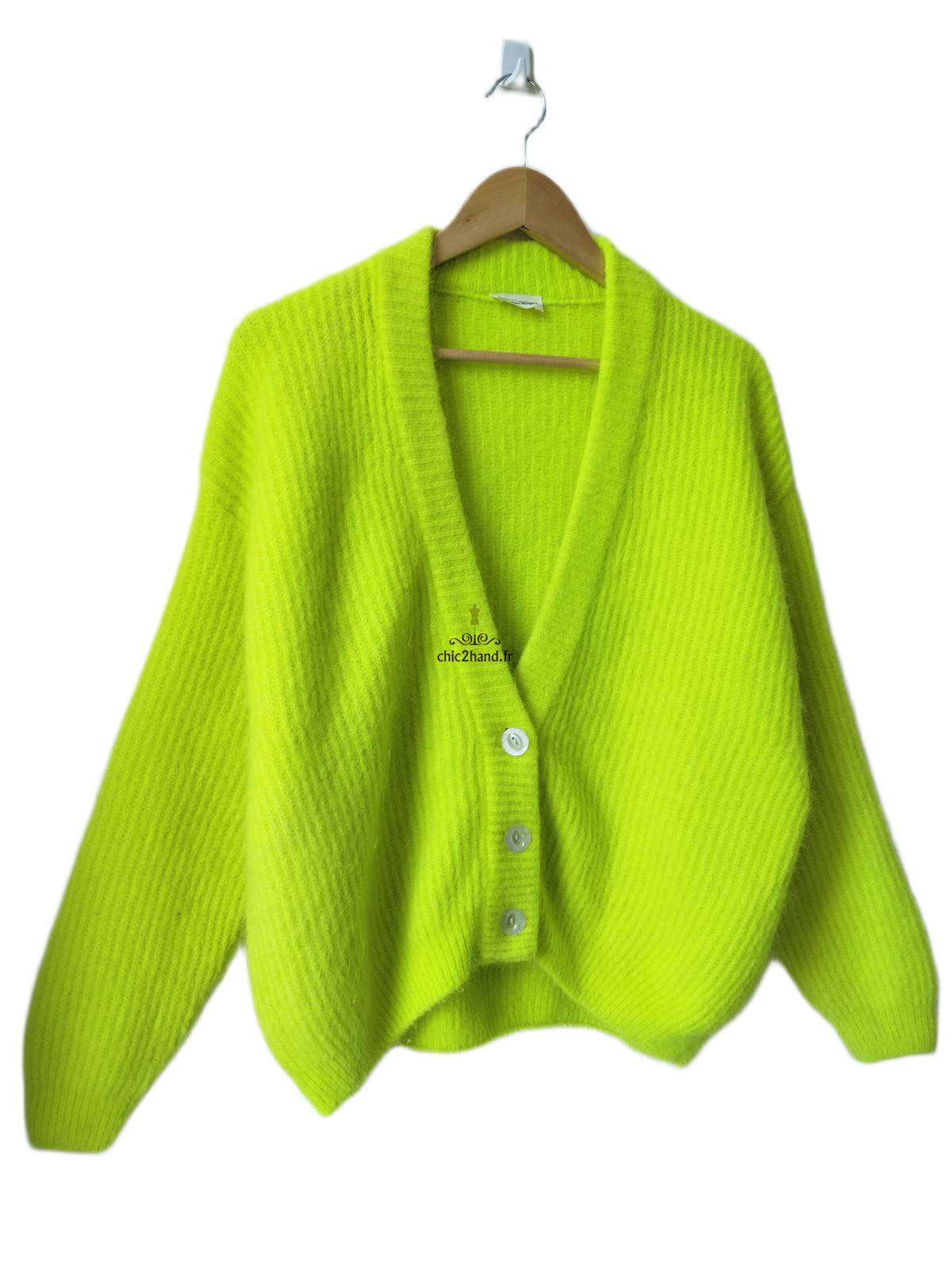 Gilet oversize laine alpaga American Vintage vito19A VITOW vert fluo XS S NEUF – Image 4