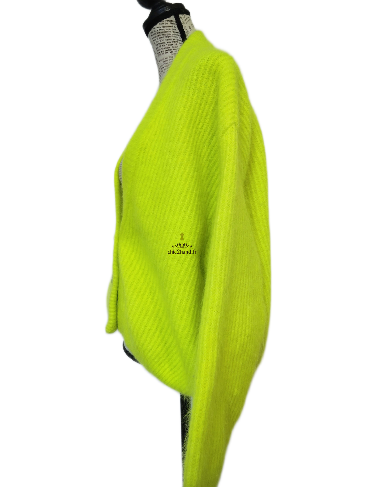 Gilet oversize laine alpaga American Vintage vito19A VITOW vert fluo XS S NEUF – Image 10