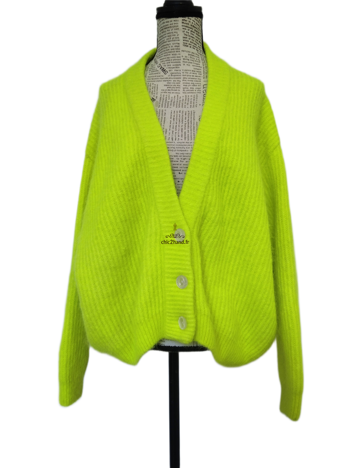 Gilet oversize laine alpaga American Vintage vito19A VITOW vert fluo XS S NEUF – Image 11