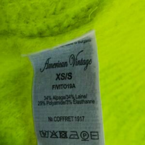 Gilet oversize laine alpaga American Vintage vito19A VITOW vert fluo XS S NEUF