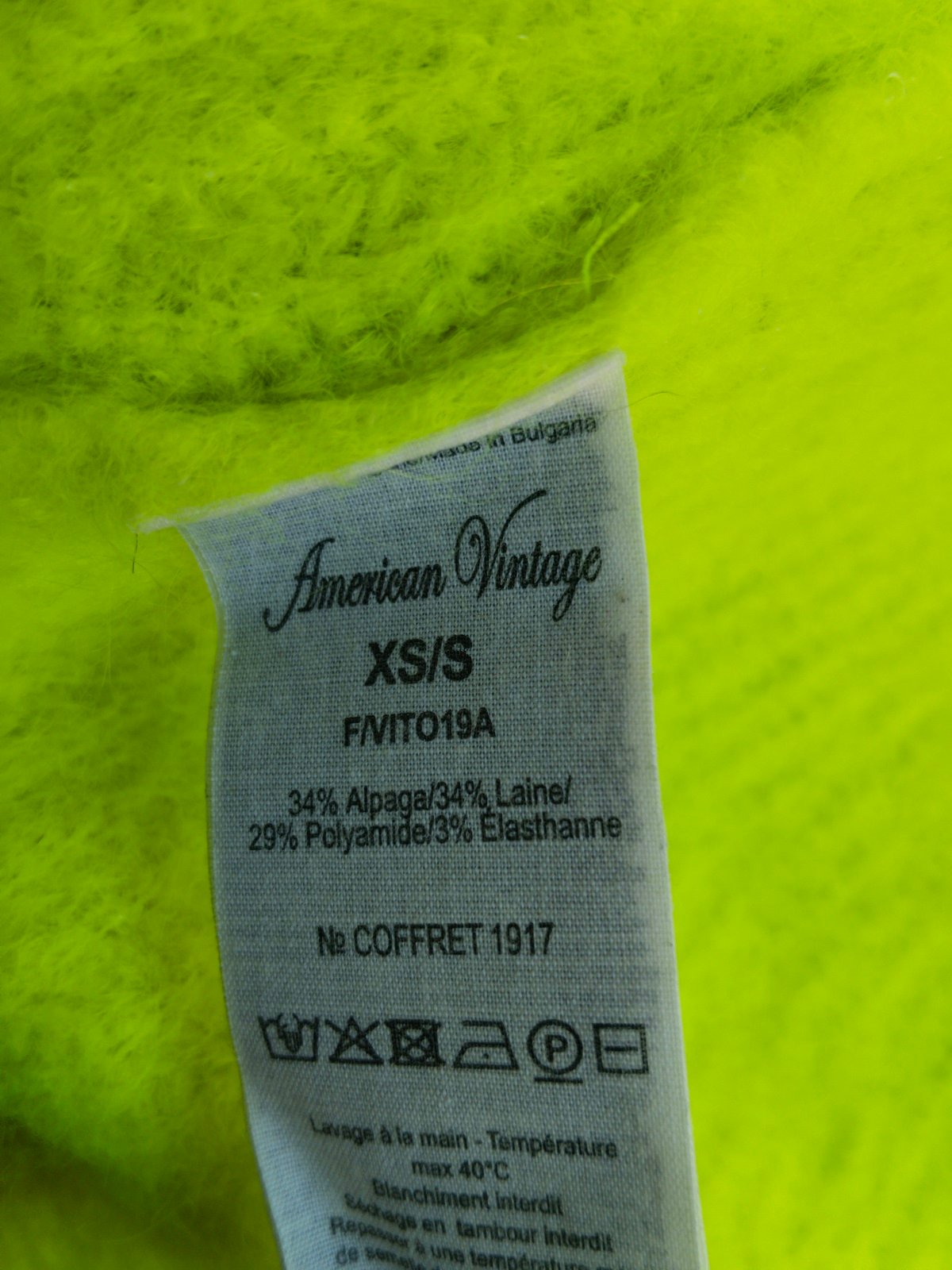 Gilet oversize laine alpaga American Vintage vito19A VITOW vert fluo XS S NEUF – Image 2