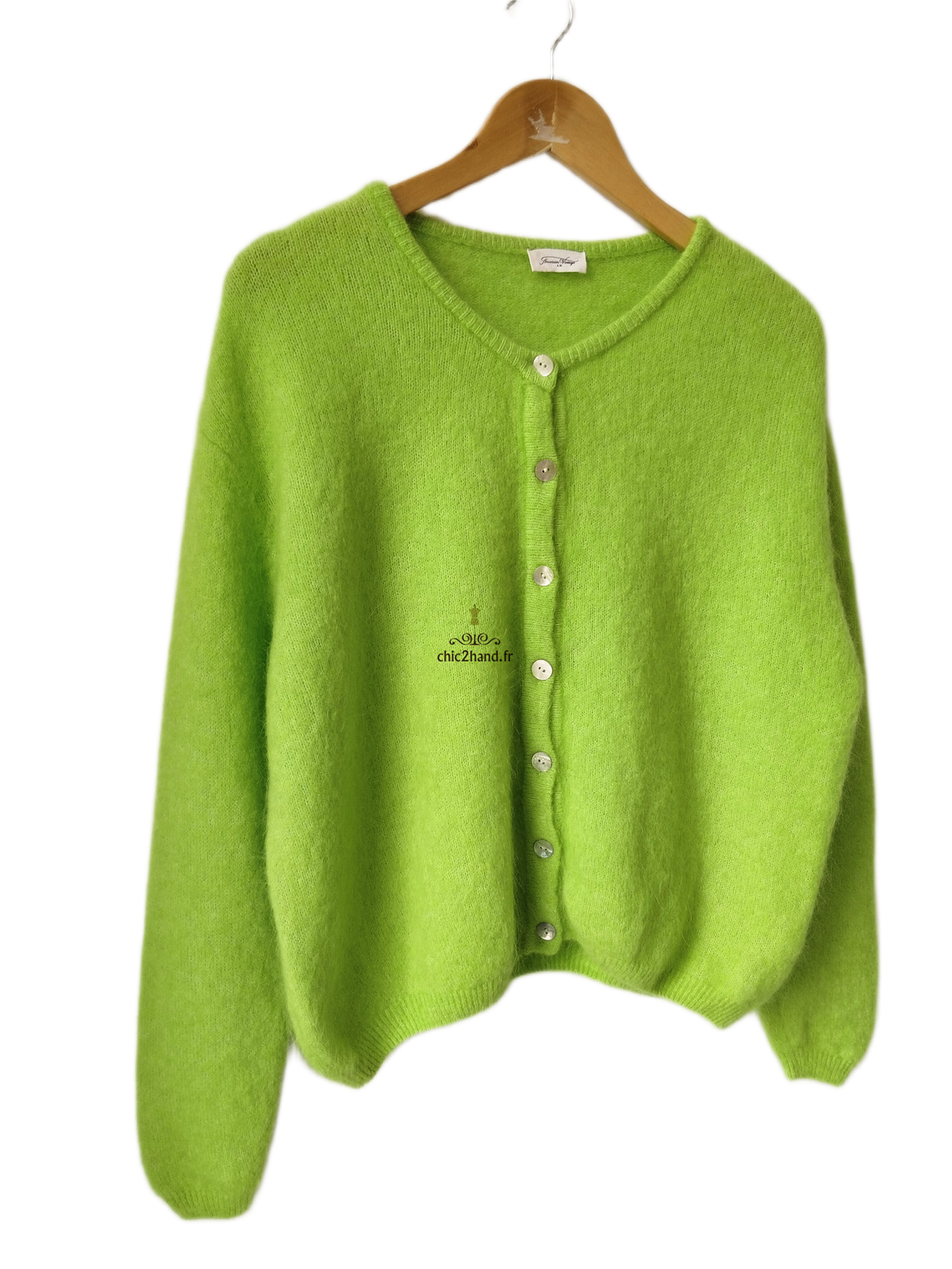 Gilet oversize laine alpaga American Vintage vito19e VITOW vert fluo S Neuf – Image 2