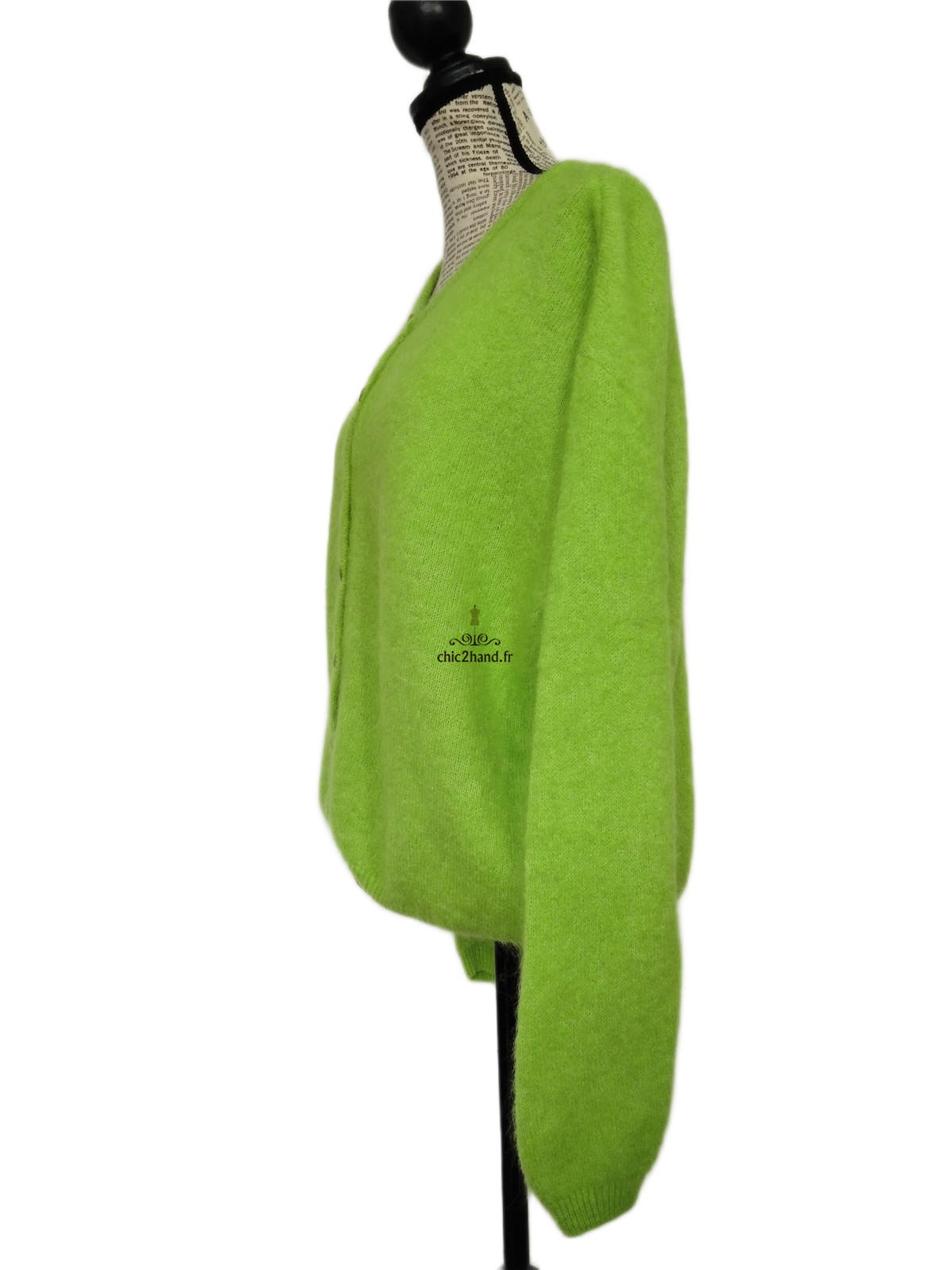 Gilet oversize laine alpaga American Vintage vito19e VITOW vert fluo S Neuf – Image 8