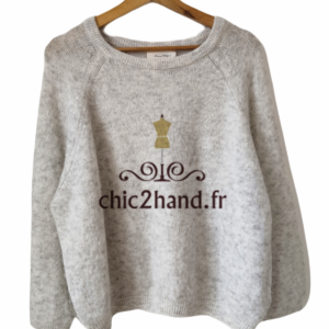 Pull oversize chauve souris laine American Vintage woxilen wox247 XS S gris chiné Neuf